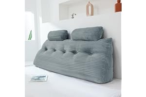 Rycwola Headboard Wedge Pillow with 2 Pack Neck Roll Pillow Large Headboard Pillow Soft and Supportive with Removable Cover (Light Grey, Queen:59x8x20 Inches)