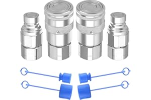 Cplbrb 3/4’’ NPT Flat Face Hydraulic Quick Connect Couplers/Couplings with Dust Caps, The Universal Bobcat Flat Face Quick Connect Fittings with with 1/2" Body ISO 16028 Standard-2Set