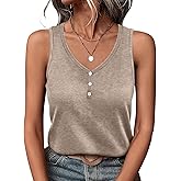 PGANDS Women's V Neck Tank Tops Casual Summer Button Down Sleeveless Shirts