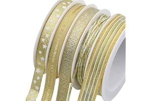 STKYGOOD Gold Ribbon, 5 Rolls 27 Yards Ribbon for Gift Wrapping, Gift Wrap Ribbon for Christmas, Thanksgiving, Wedding