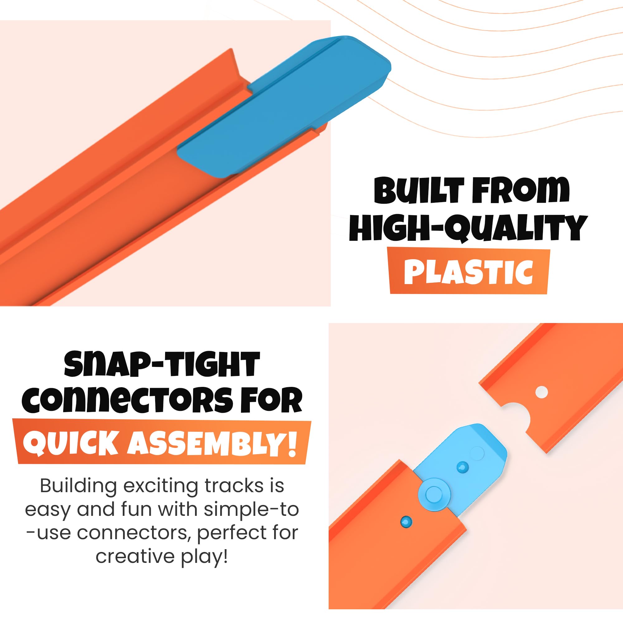 MRX Solutions Track Set Building Pieces for Hot Wheels Toy Cars 36-Piece Straight Track Set, Connectors Included, 15 Feet of Track