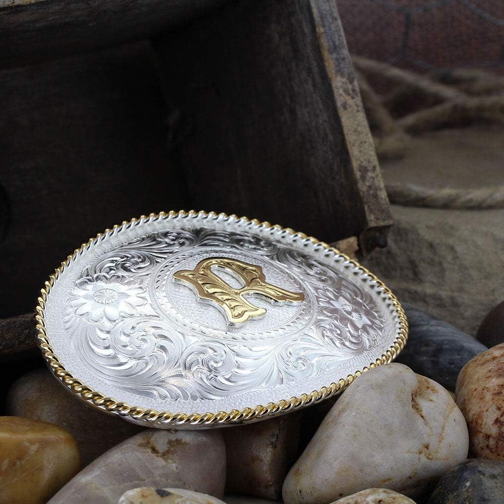 Montana Silversmiths Initial Letter Silver Engraved Gold Trim Western Belt Buckle (Initial R): Clothing
