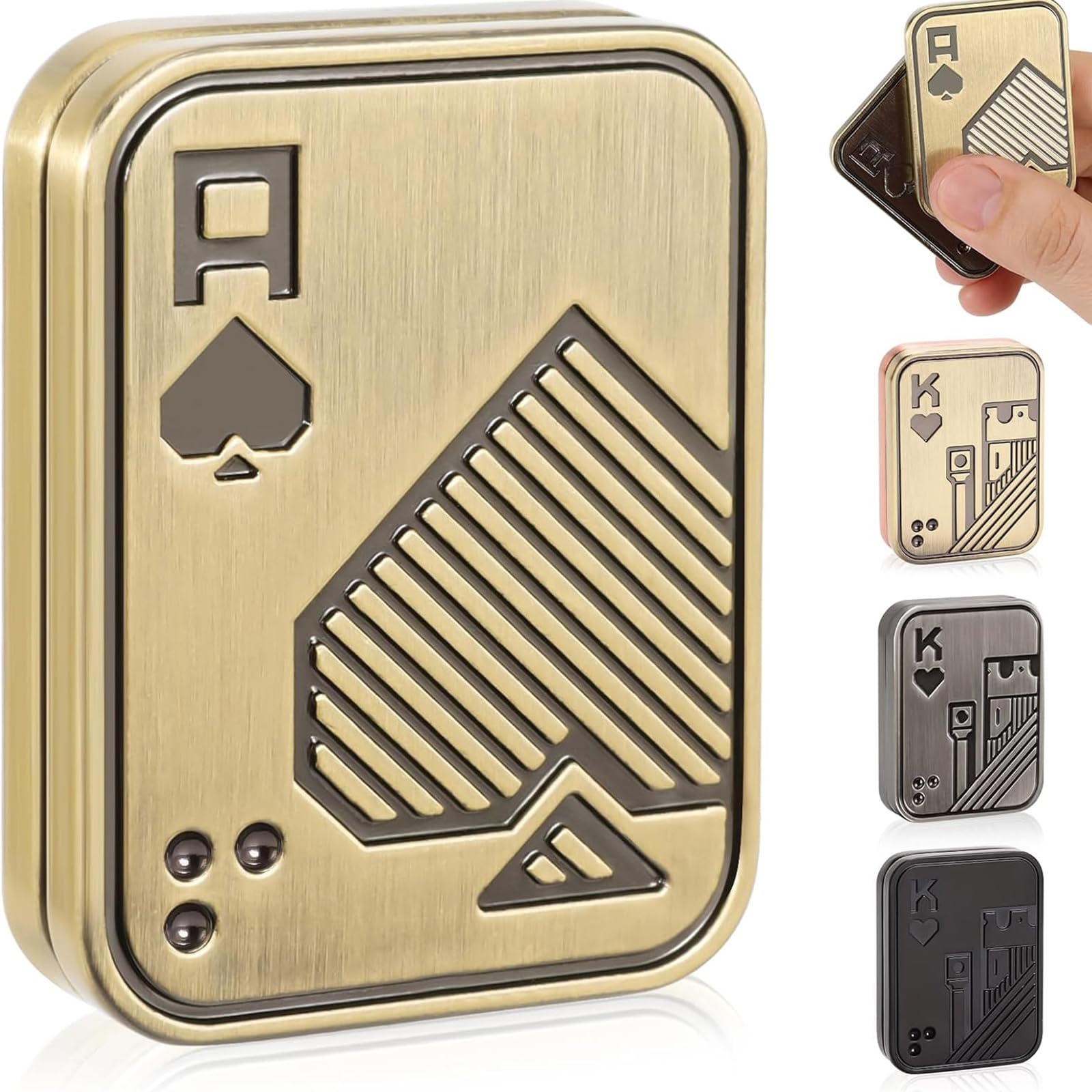 Bufccy Fidget Slider, Metal Poker Push Card, Fidget Toy, Fidget Clicker for Adults Teens, Relieve Stress Anxiety ADHD, Gift for Boyfriend, Husband and Father (Gold A)