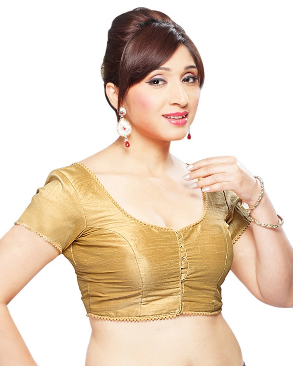 Dupian Silk Ready-made Indian Saree Blouse Choli - X-35 Gold