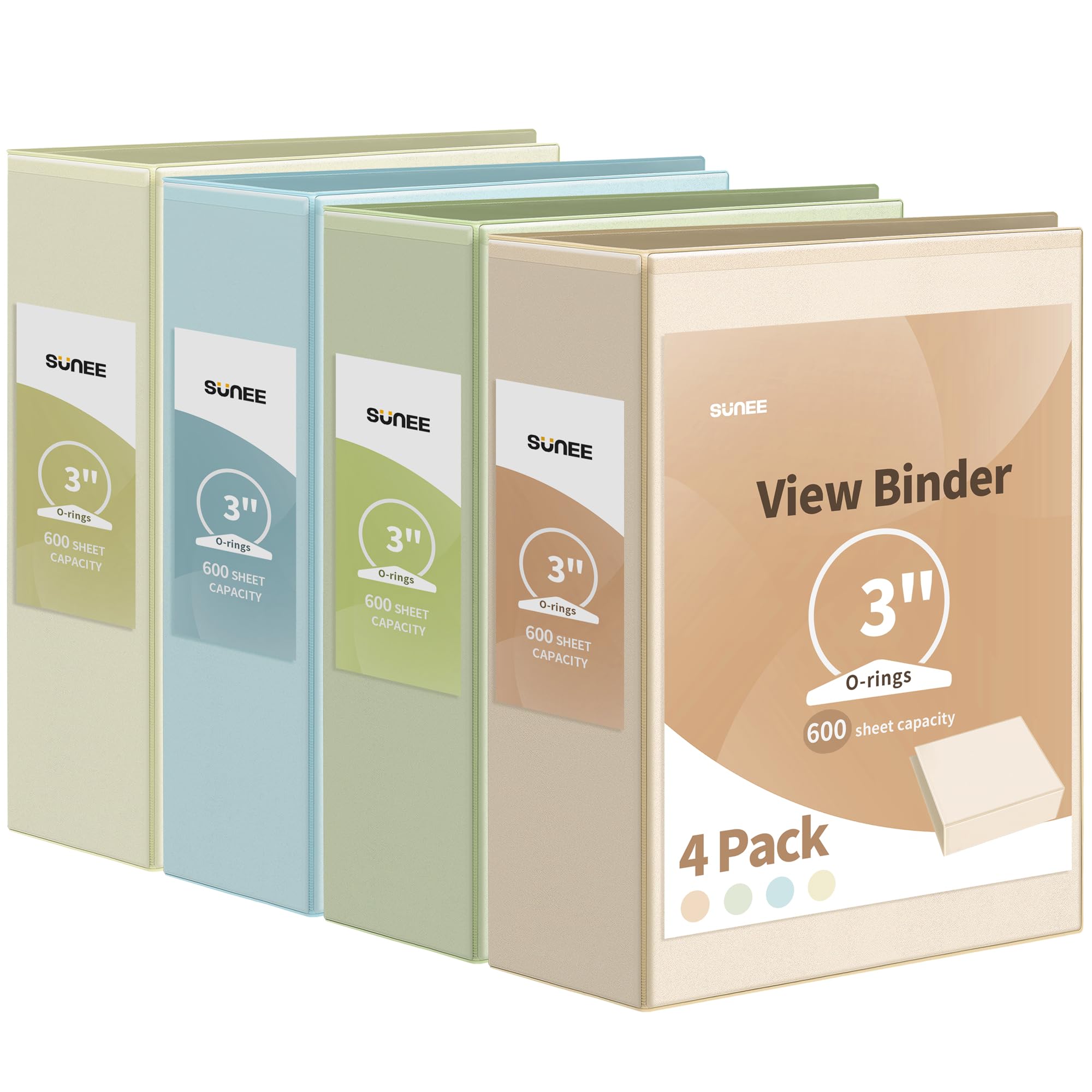 Photo 1 of SUNEE 3 Ring Binder 3 Inch 4 Pack, Clear View Binder Three Ring PVC-Free (Fit 8.5x11 Inches) for School or Office Supplies, Neutral Aesthetic