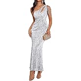 Elegant Sequin Dresses for Wedding Guest One Shoulder Dress for Women with Bead Maxi Formal Gowns