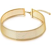 COOLSTEELANDBEYOND Mesh Choker Necklace for Women, Statement Jewelry, Fashionable Metal Collar for Parties