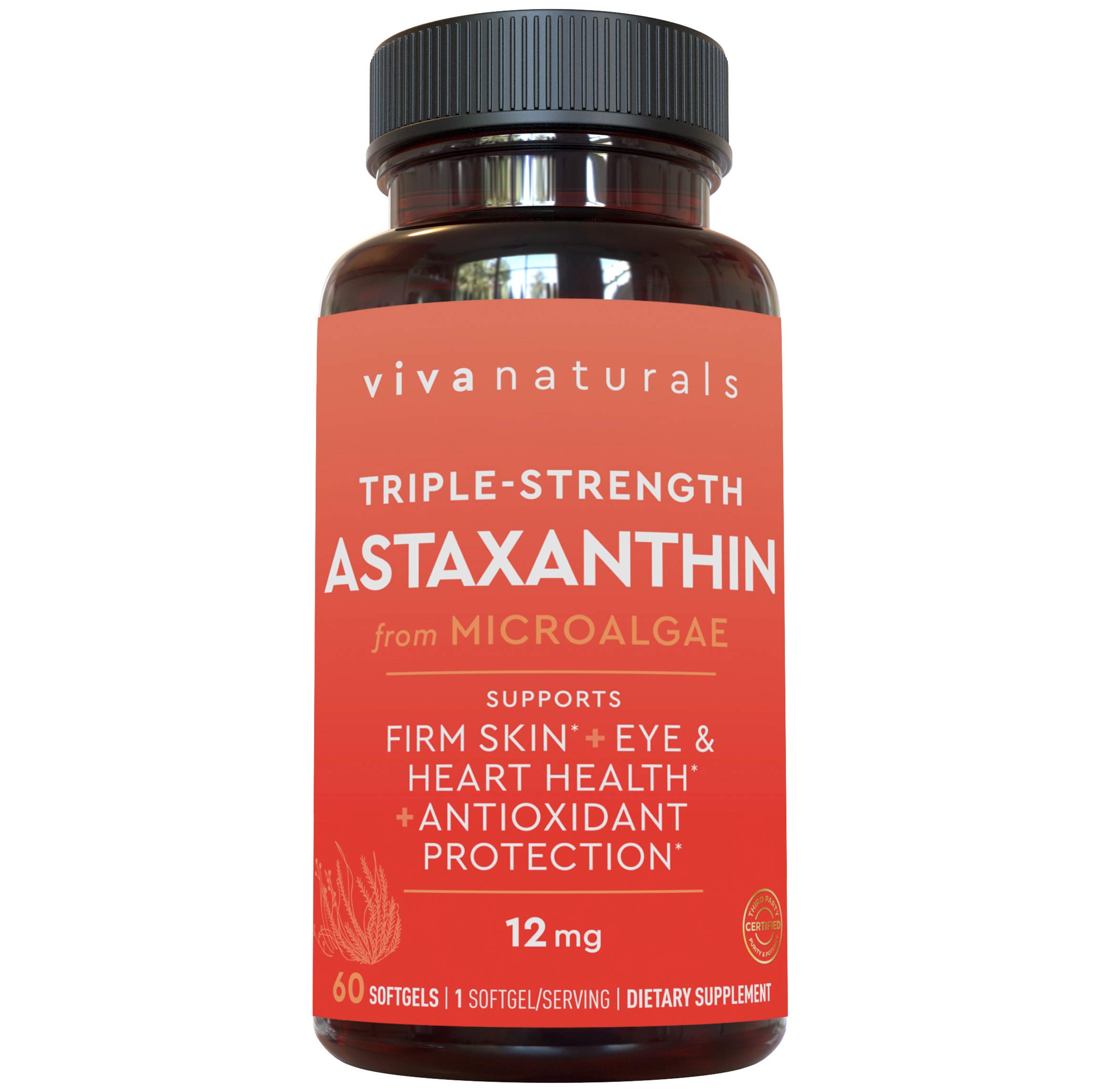 Astaxanthin 12mg (60 softgels) Daily Antioxidant Protection, Supports