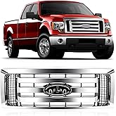 HOUGEET Front Bumper Upper Grill Fit For 2009-2014 Ford F150 XLT, Chrome | Replacement for 9L3Z8200A FO1200510, Grille Bumper Guard Cover For 2009 2010 2011 2012 2013 2014 F150 F-150, Chrome