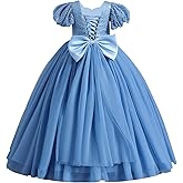 IDOPIP Flower Girl Sequin Lace-up Bow Dress for Kid Wedding Bridesmaid Pageant Party Formal Long Gown Communion Tulle Dresses