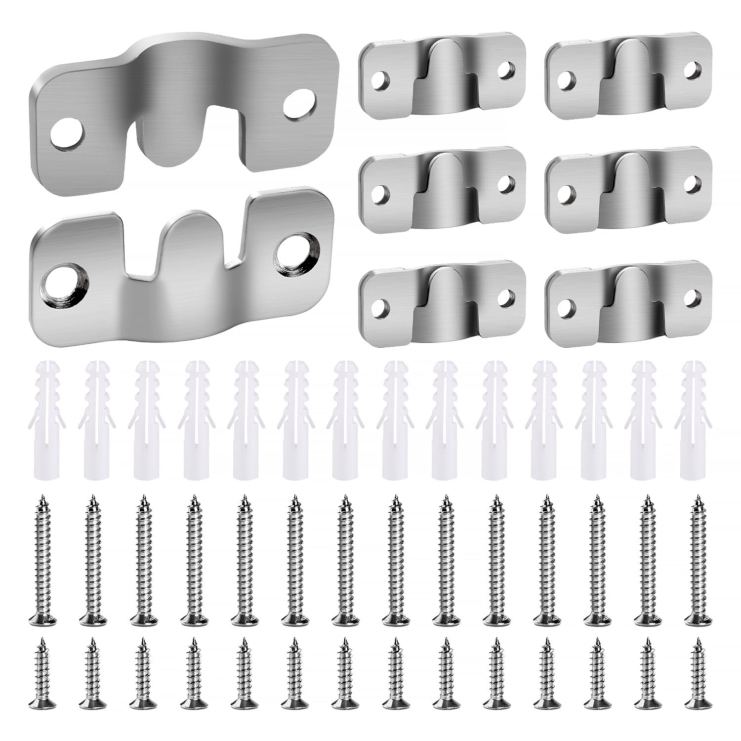 VooGenzek 14 PCS Flush Concealed Mount Bracket, Interlocking Picture Frame Hook, Mini Flush Steel Mounts, Stainless Steel Z Clip Bracket with 28 Screws, for Photo Frame, Silver 44 x 19 mm