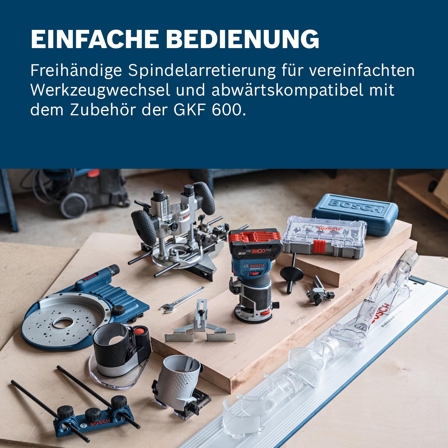 Bosch Professional 18V System Akku-Kantenfräse GKF 18V-8 (Parallelanschl., 2x Saugadapter Fr., Spanschutz, 8mm-Spannz., Spannschl., TE-Taucheinheit, 2x Saugadapter Taucheinh., L-BOXX o. Akku/Ladeger.) 4