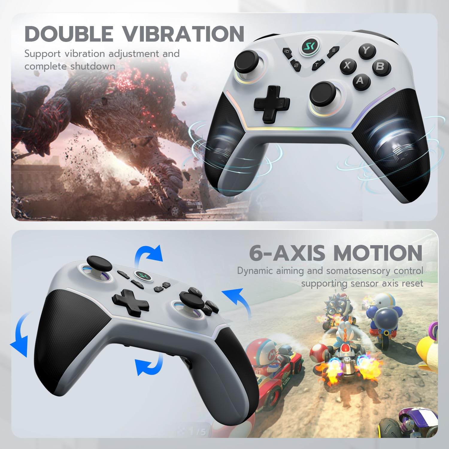 CHENGDAO 2,4G kabelloser Controller für PC/Windows/OLED/Lite/Android, Gamepad mit Hall-Effekt-Sensing-Joysticks und Hall-Triggern, mehrplattformkompatibel (Silber) 5