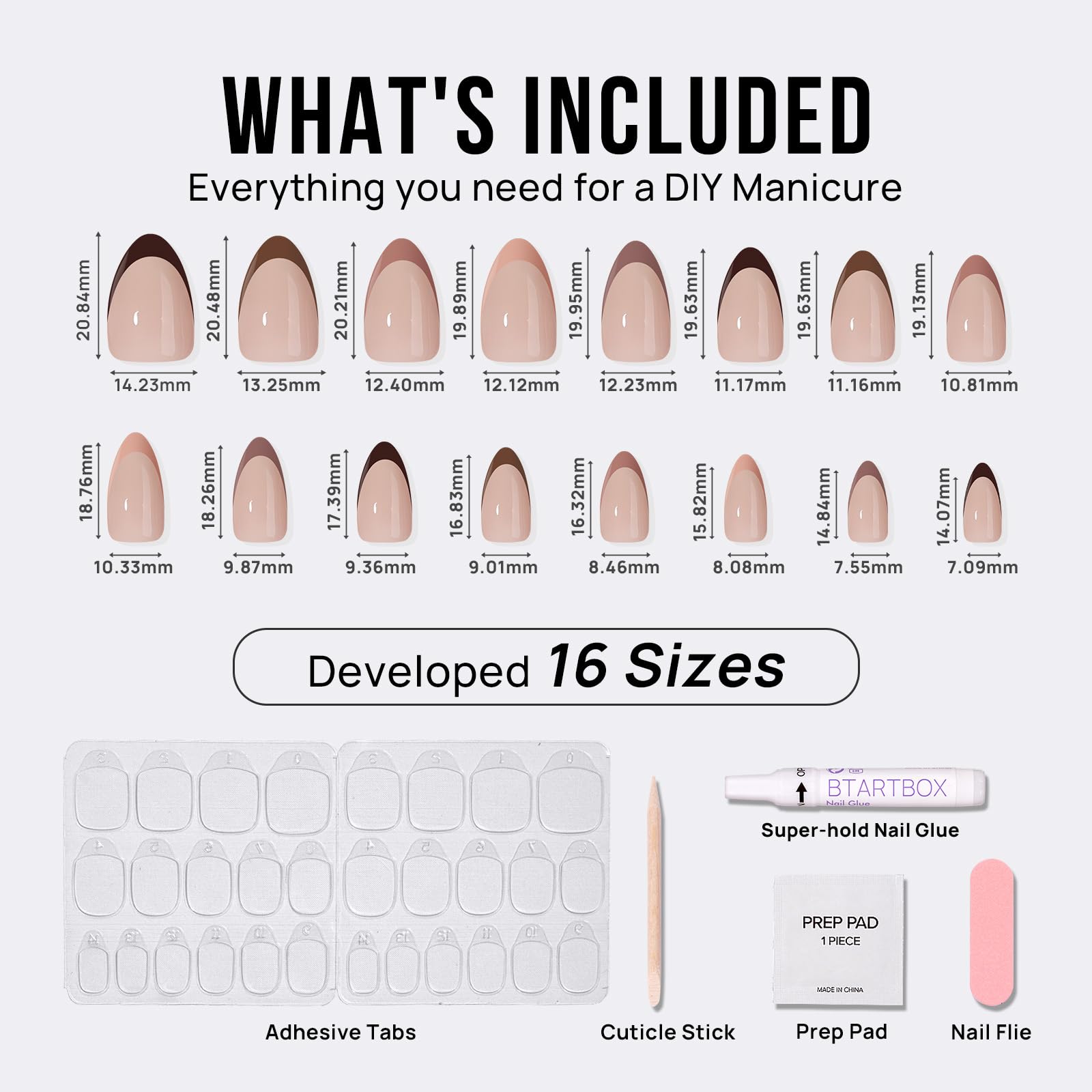 Almond Press On Nails - BTArtbox French Tip Press On Nails, Supremely Fit & Natural Glue On Nails with Nail Glue, Reusable Stick On Nails in 16 Sizes - 30 Fall Soft Gel Fake Nails Kit, Morning Coffee - Image 6