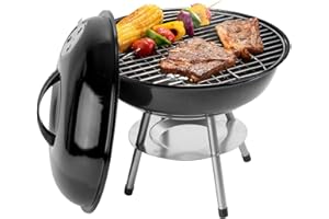 Alpine Cuisine Premium 14" Charcoal BBQ Grill Round for Outdoor Cooking, Barbecue Coal Kettle Bowl Grill Portable Heavy Duty Round with Legs Grilling for Tailgating Patio Backyard Camping - Black