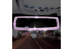 Auttoop Bling Rhinestone Car Rear View Mirror with Crystal Diamonds Bling Rhinestones for Women,Car Interior Trim (Pink)