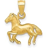 14k Yellow Gold Horse Pendant with Detailed Running Horse Design, Equestrian Jewelry for Women or Unisex Wear, Symbolic Nature Charm, Rustic Animal Pendant, Grace Power Freedom Strength Symbol