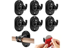 ZELVOT 6 PCS No Drill Curtain Rod Brackets, Upgraded No Drilling Self Adhesive Curtain Rod Holder, Universal Nail Free Adjustable Curtain Rods Hooks for Bathroom, Bedroom, Livingroom, Kitchen(Black)