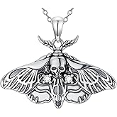 LWXIE Diamond Moth Necklace 925 Sterling Silver Moth Skull Pendant Necklace with Lab Grown Diamonds Halloween Jewelry Gothic Gifts for Men/Women