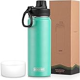 koodee Insulated Water Bottle, 22 oz Stainless Steel Double Wall Vacuum Wide Mouth Sport Bottle with Leakproof Spout Lid (Teal)
