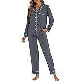 LUBOT Womens Bamboo Viscose Pajamas Super Buttery Soft 2 Piece PJ Set Button Capri Pants Long Short Sleeve Sleepwear Set