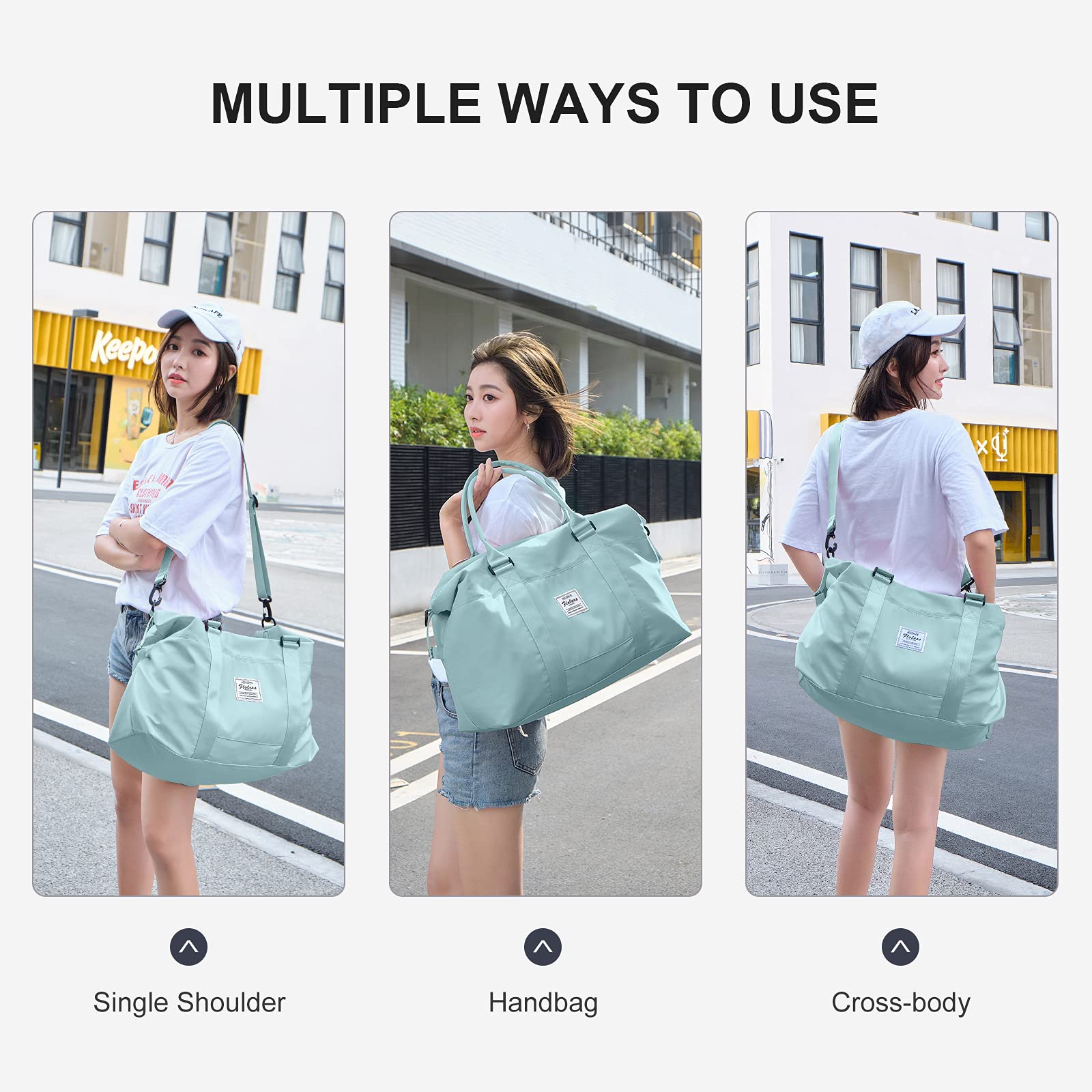 SEAFEW Sport Travel Duffle Bag Large Gym Tote Bag for Women, Weekender Carry on Bag for Airplane, Ladies Beach Overnight Bag Waterproof Luggage Bag with Wet Pocket
