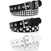 WQYILEAER 3 Pcs Black Studded Belt, Y2K Belt Star Goth EMO Punk Rock with Bright Pyramid Studded for Women Men (Studded Star)