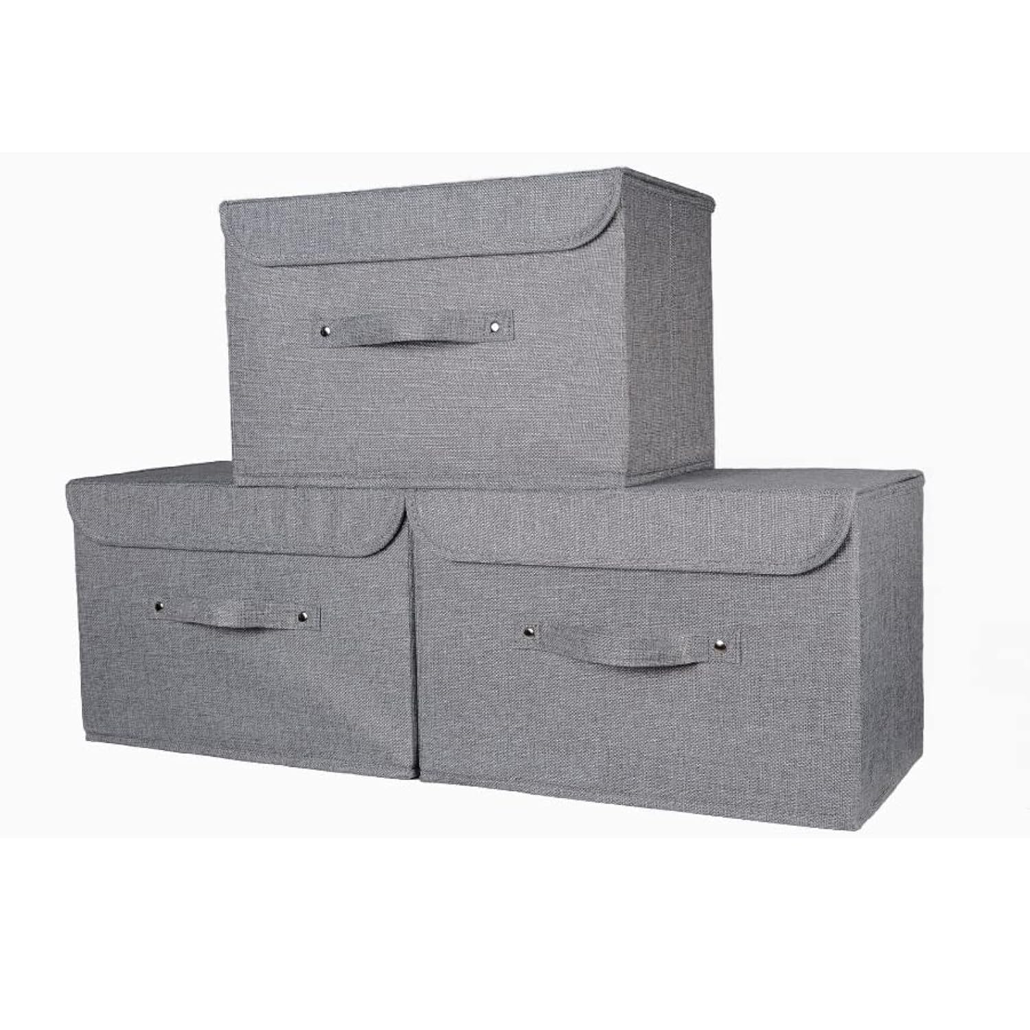Magenta Magpie Grey Fabric Storage Boxes with lids. Stackable and Foldable. For wardrobes, shelves, clothes, bedroom, office, cupboard, keepsake memory box, crafts, toys, shoes, socks. 3pk 37x25x25cm