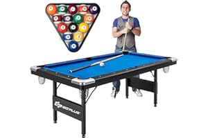 Goplus 6 FT Folding Pool Table, 76 Inch Portable Billiard Tables for Adults W/Foldable & Locking Legs, Adjustable Feet, Full 