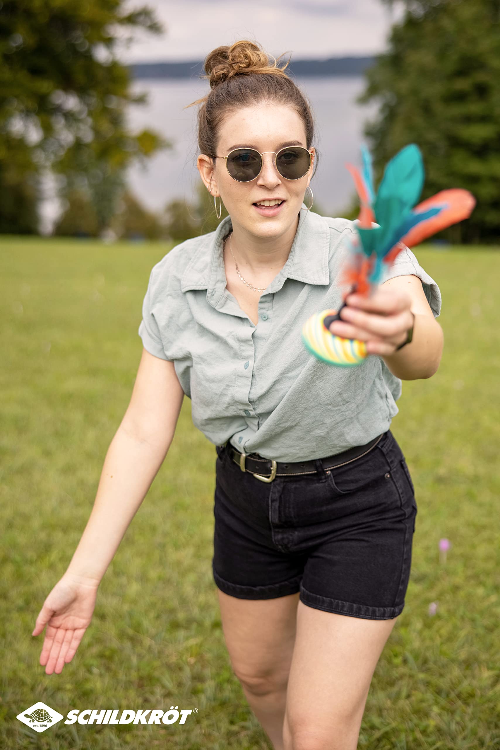 Schildkröt Neopren Peteca – Handfederball mit weicher Schlagfläche – Trend-Spiel aus Südamerika – Indiaca – Brazilian Shuttle