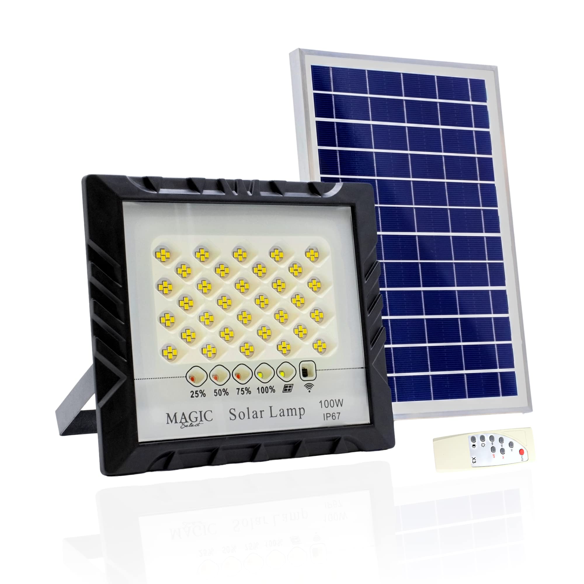 100W 128 LED Solar Outdoor Floodlight + High Conversion Photovoltaic Panel Remote Control Sensor Automatic Ignition Sensor IP67 Solar Spotlight for Lighting Garden Garage