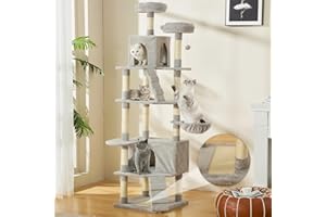 Mdeam Cat Tree 5-Level 81 Inch Large Cat Tower with Caves, Scratching Board, Ladder, Sisal Posts, Basket, Plush Perches (Light Gray)