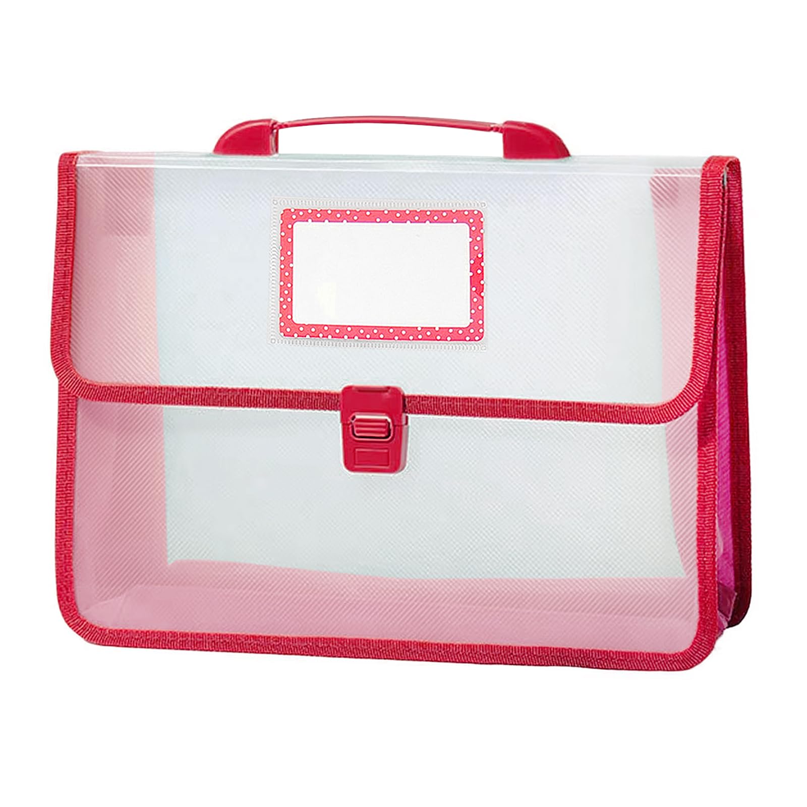File Folder with Handle PP Plastic Transparent A4 Portfolio Oxford Cloth Edge Waterproof and Button Closure File Wallet Document Folder Organizer for Office School Home (Red)