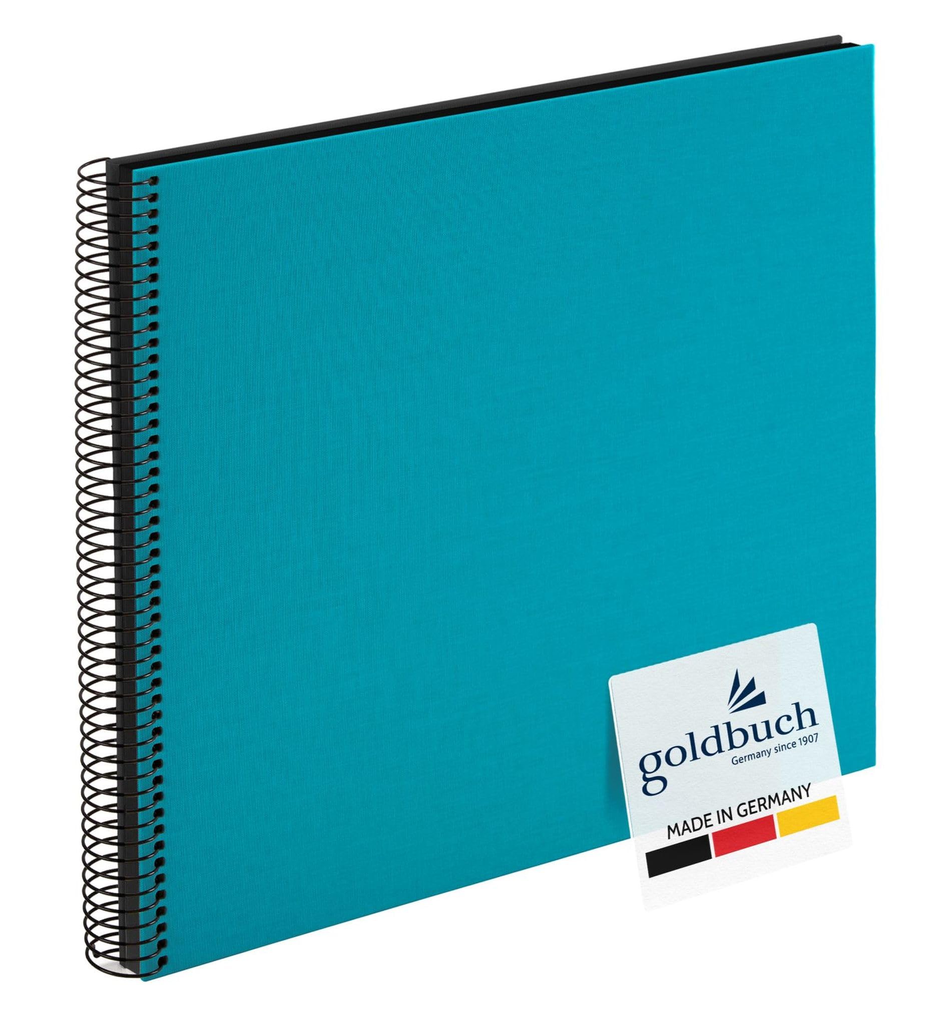 goldbuch Bella Vista 25 963 Spiral Album, Photo Album 35 x 30 x 1.5 cm - Spiral Diameter 2.8 cm, Photo Album with 40 Black Pages, Linen Memory Album, Photo Book for Glue-In Pictures, Turquoise