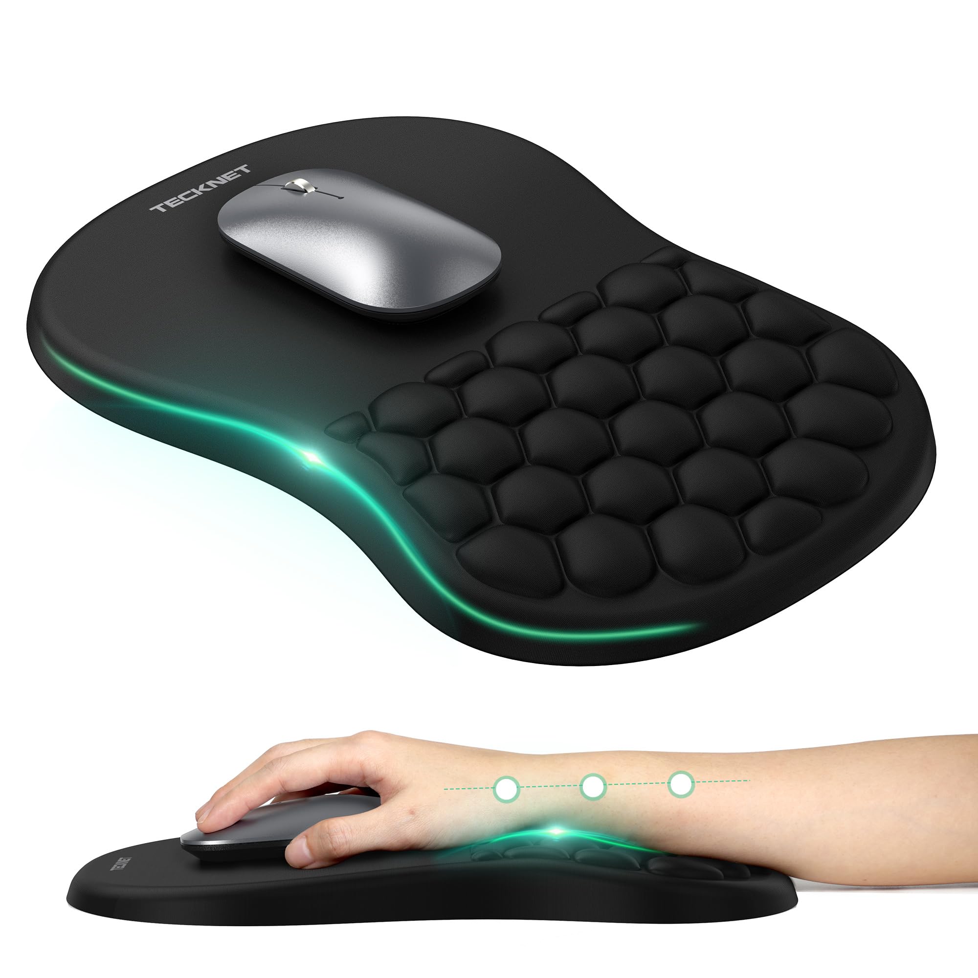 Photo 1 of TECKNET Ergonomic Mouse Pad with Wrist Rest, Soft Mousepad with Massage Design, Memory Foam and Non-Slip PU Base for Pain Relief, Gaming Mouse Pad for Desk, Home, Office, 12x8 Inches, Black