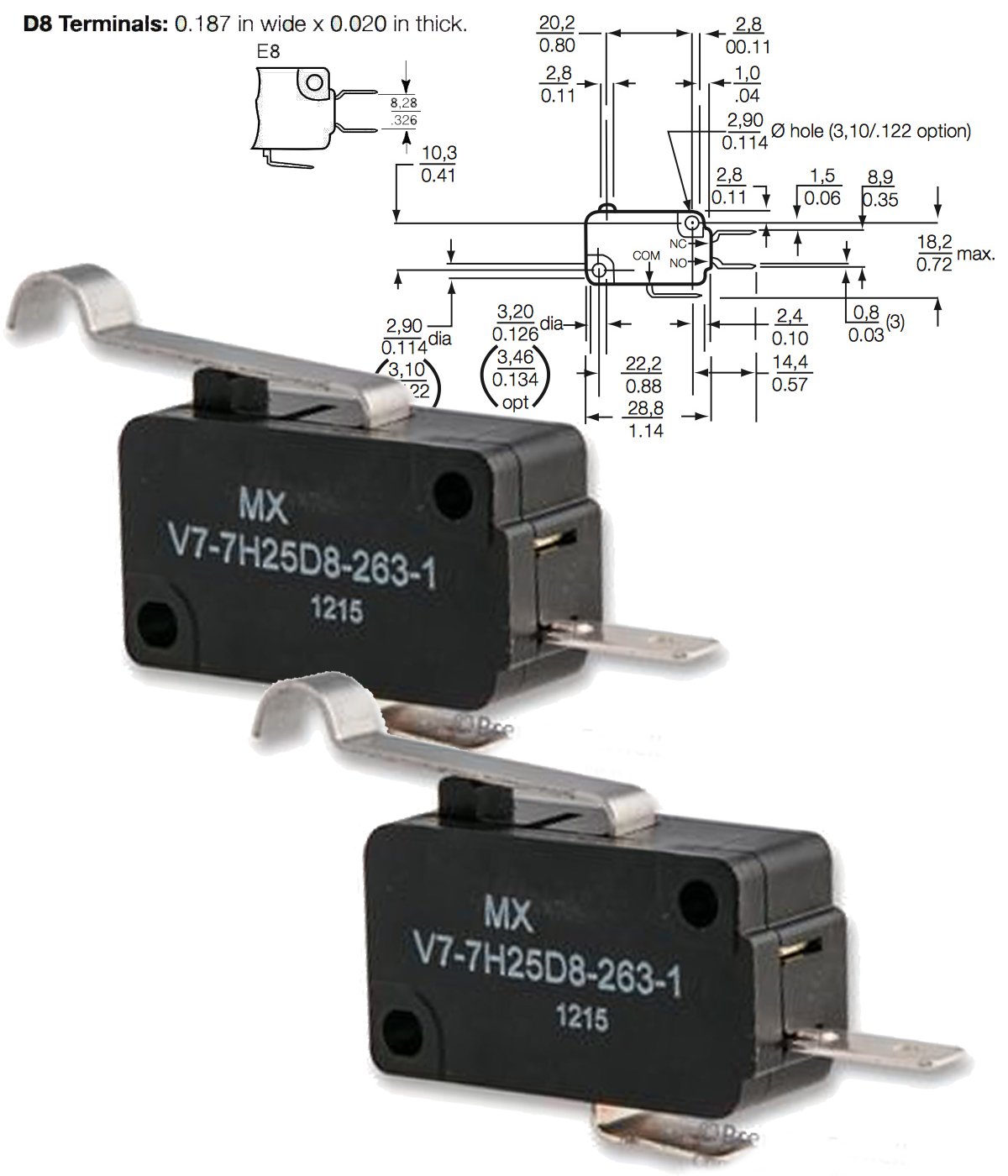 HONEYWELL S&C V7-7H25D8-263-1 (Pack of 2) MICRO SWITCH, ROLLER LEVER, SPST-NO
