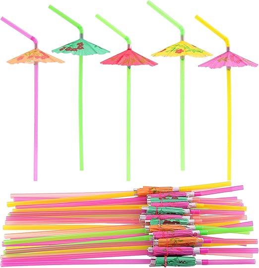 Amazon Com Fepito 58 Pcs Umbrella Drinking Straws Parasol Bendy