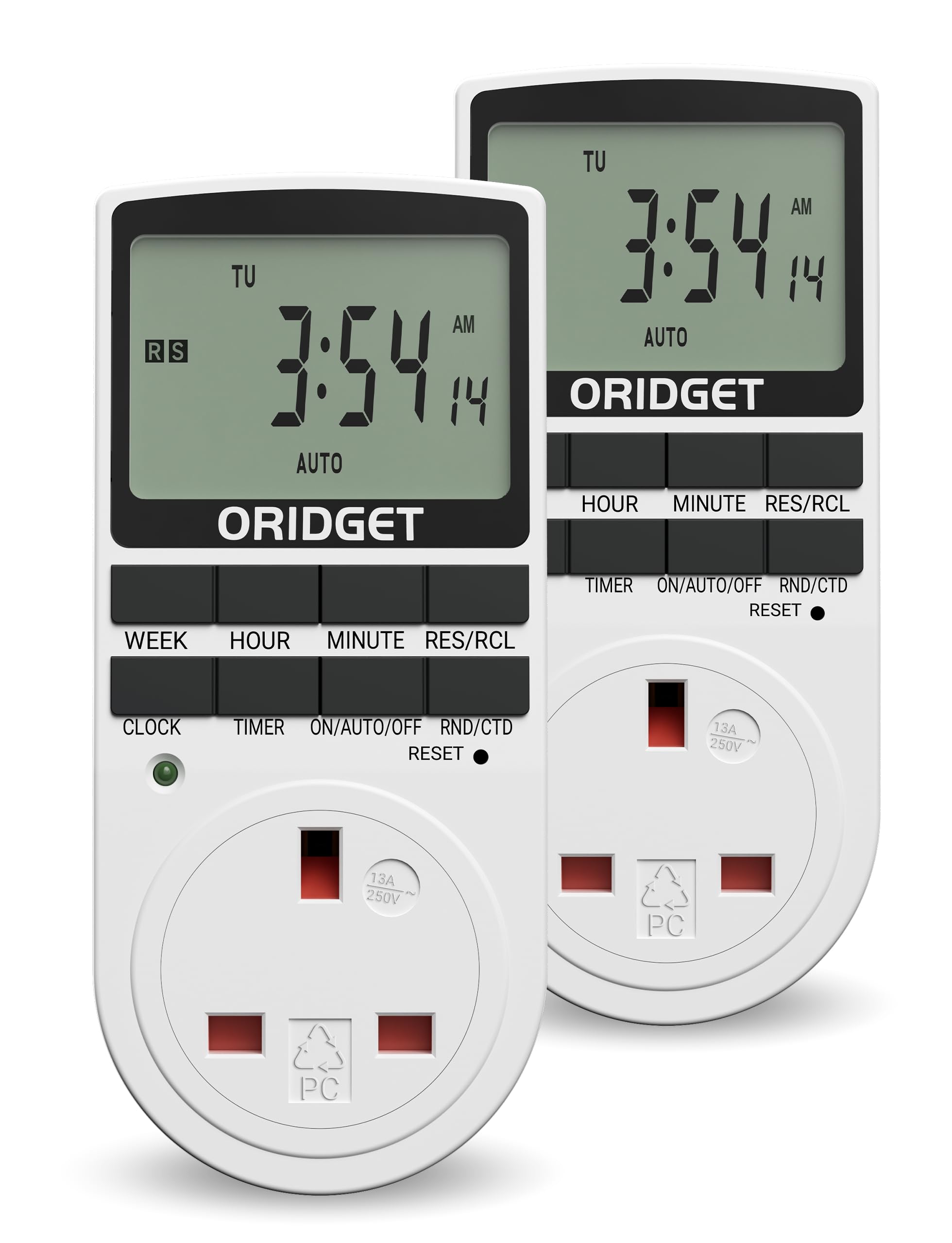 Digital Electrical Timer Plug Socket with 18 On-Off Programs, Countdown and Security Random Mode for Lights and Home Appliances, 24 Hour Weekly Programmable (13A / 2900W) (2 Pack)
