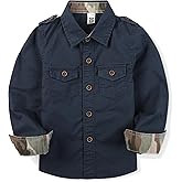 OCHENTA Boys Military Button Down Shirt, Cotton Long Sleeve Tactical Cargo Kids Scout Hiking Shirt
