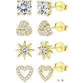 SAILIMUE Hypoallergenic Sterling Silver Stud Earrings for Women Men Brilliant Heart Knot Round Cubic Zirconia Earring Studs for Sensitive Ears Gold Silver Tone