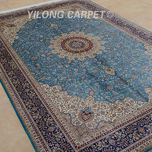 Yilong 6'x9' Handmade Silk Rug Classic Tabriz Persian Floral Medallion Pattern Hand Knotted Home Carpet (6 Feet by 9 Feet, Sky Blue) YL0258