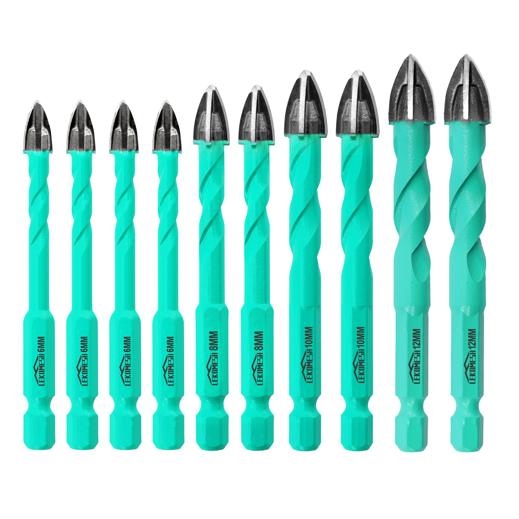 LEKOMESH Masonry Concrete Drill Bits Set - 10pcs 6 * 4+8 * 2+10 * 2+12 * 2mm Carbide Drill Bits Tip for Wood, Plastic, Masonry, Ceramic Tile, Quick Change Hex Shank