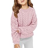 Haloumoning Girls Pullover Sweaters Kids Cute Cable Knit Long Sleeve Crewneck Chunky Jumper Tops 5-14 Years