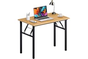 Need Folding Desk for Home Office 39-3/8'' Length Modern Folding Table Computer Desk No Install Needed Teak Color Desktop Bla