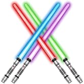 4 Pack Light up Swords with FX Sounds, 4 Colors Led Glowing Dueling Sword | Motion-Sensitive Sound and Retractable Handles Energize Galaxy War Party Prop, Halloween Cosplay, Gift for Kids and Adults