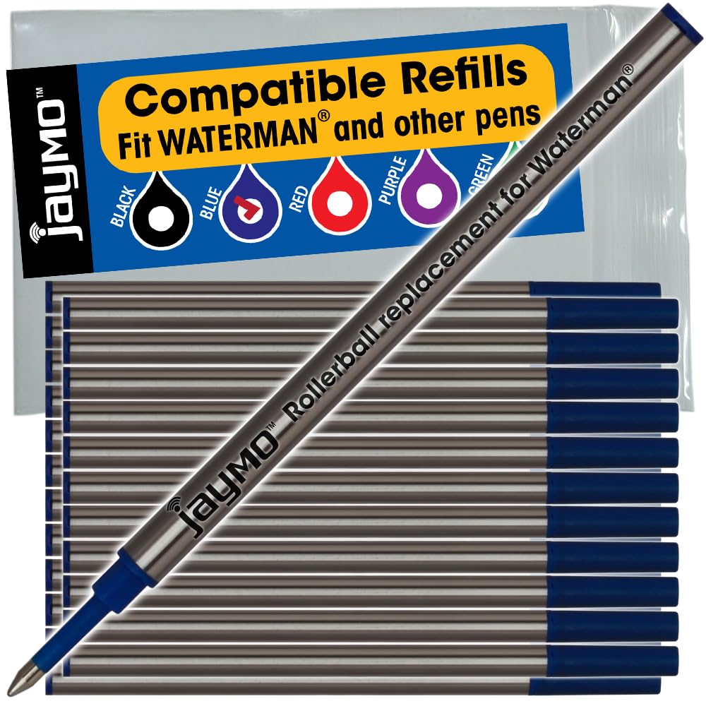 Jaymo Replacement for Waterman 540961 - Measures 4.3 in / 109 mm Long - Rollerball Pen Refill - 24 Blue