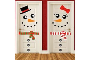 JarThenaAMCS 2 Sheet Christmas Snowman Door Stickers Removable Winter Snowman Wall Decals Large Xmas Mural Stickers for Home Window Door Refrigerator Decor