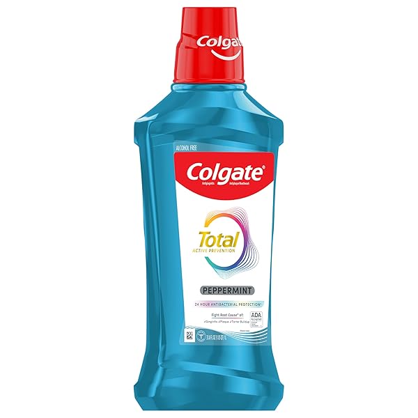 COLGATE TOTAL ALCOHOL FREE MOUTHWASH, NON BURNING PEPPERMINT FOR BAD BREATH, HELPS PREVENT GINGIVITIS AND PLAQUE, NO-ALCOHOL MOUTHWASH, PEPPERMINT, 1.0 L
