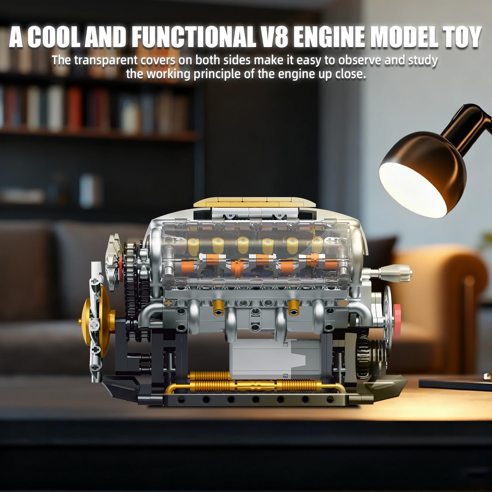 Technik V8 Motor Bausatz Modell Klemmbausteine, Ideas Mini V8 Eigene Modellbausatz für Erwachsene, Kompatibel mit Lego Set, STEM Spielzeug Geschenk für Auto Fans und Jungen ab 14 Jahren (703 Teile) 8
