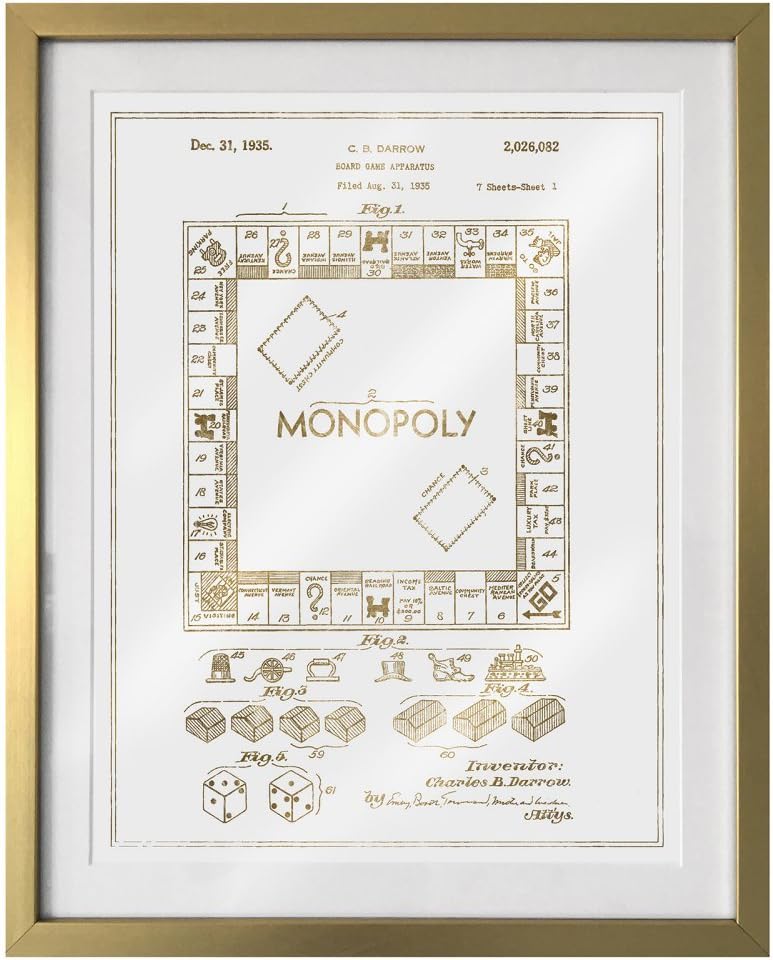 Wynwood Studio 1B01259.CH_16x20_GFLAT "Monopoly 1935" Foil Framed Art Wall Art, Gold, 16x20